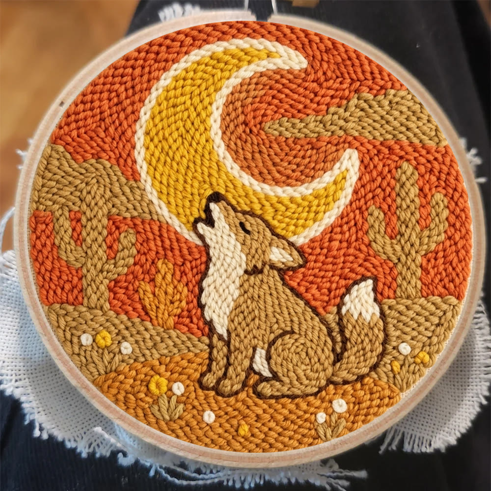 Heulender Wolf unter dem Mond – Punch-Needle-Set – Boho-Stil Nähprojekt | Anfängerfreundliche Tierstickerei - image 2