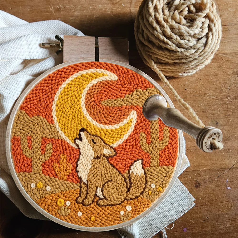 Heulender Wolf unter dem Mond – Punch-Needle-Set – Boho-Stil Nähprojekt | Anfängerfreundliche Tierstickerei - image 6