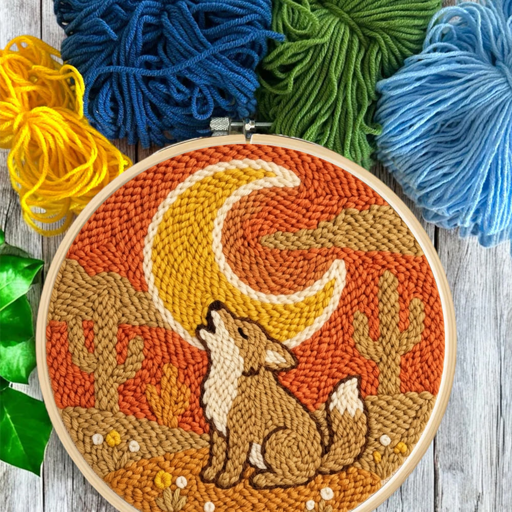 Heulender Wolf unter dem Mond – Punch-Needle-Set – Boho-Stil Nähprojekt | Anfängerfreundliche Tierstickerei - image 4
