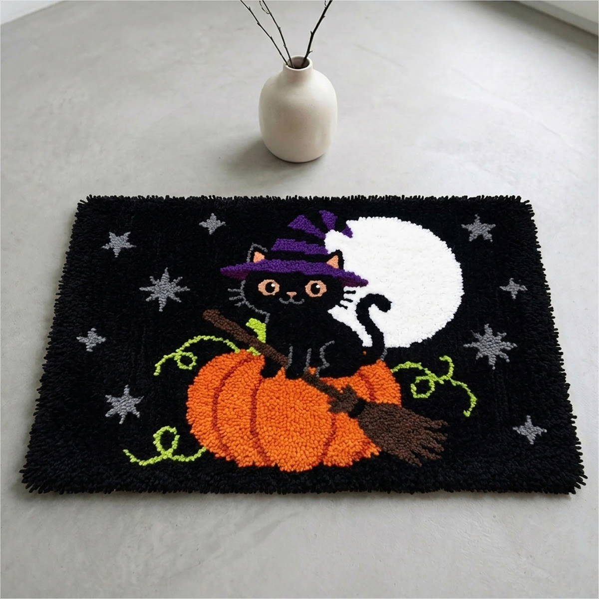 Rubbyoo Knüpfteppich-Set – Zaubererkatze | Halloween-Zimmerdekoration | Kreatives Geschenk für Bastler - image 9