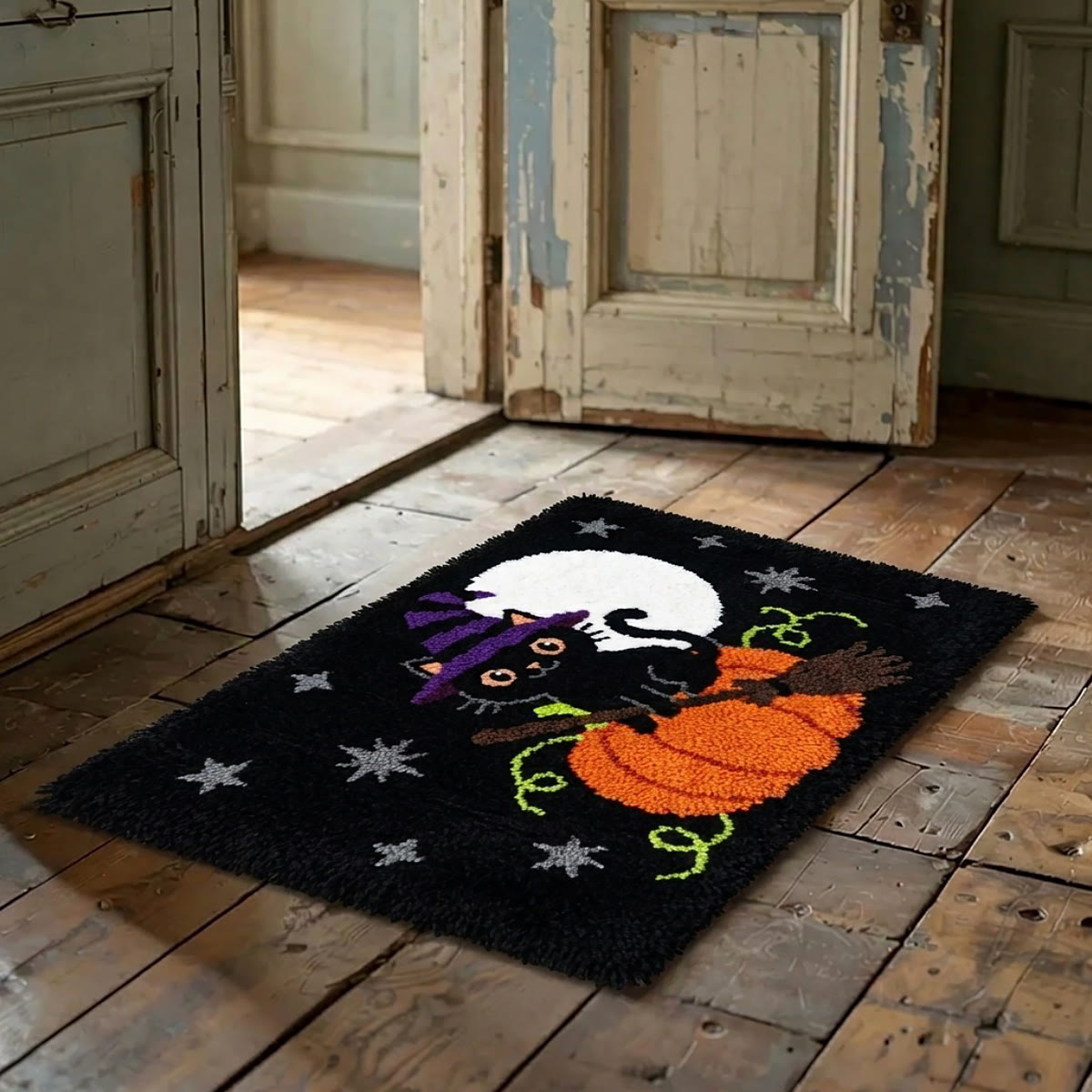 Rubbyoo Knüpfteppich-Set – Zaubererkatze | Halloween-Zimmerdekoration | Kreatives Geschenk für Bastler - image 4