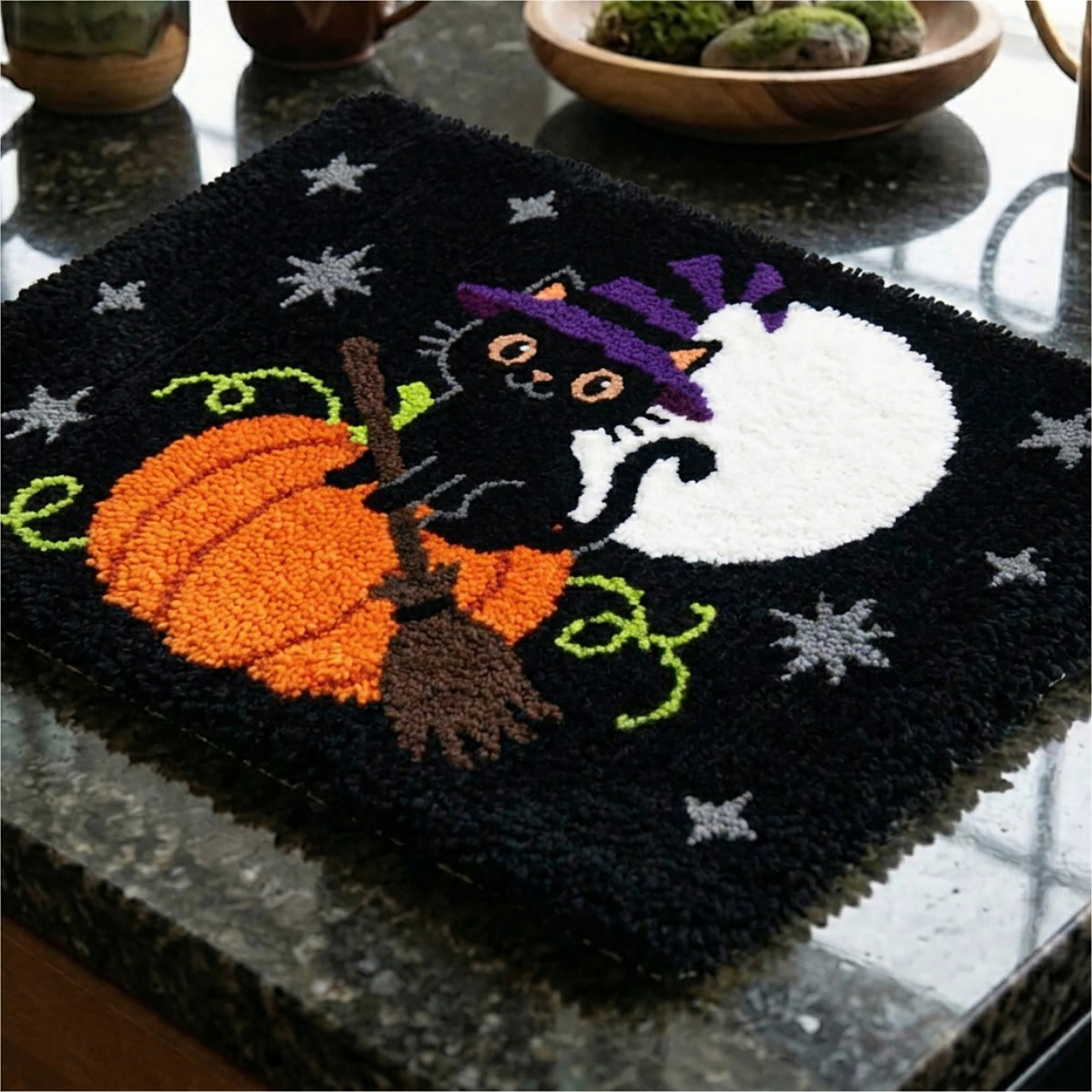 Rubbyoo Knüpfteppich-Set – Zaubererkatze | Halloween-Zimmerdekoration | Kreatives Geschenk für Bastler - image 5