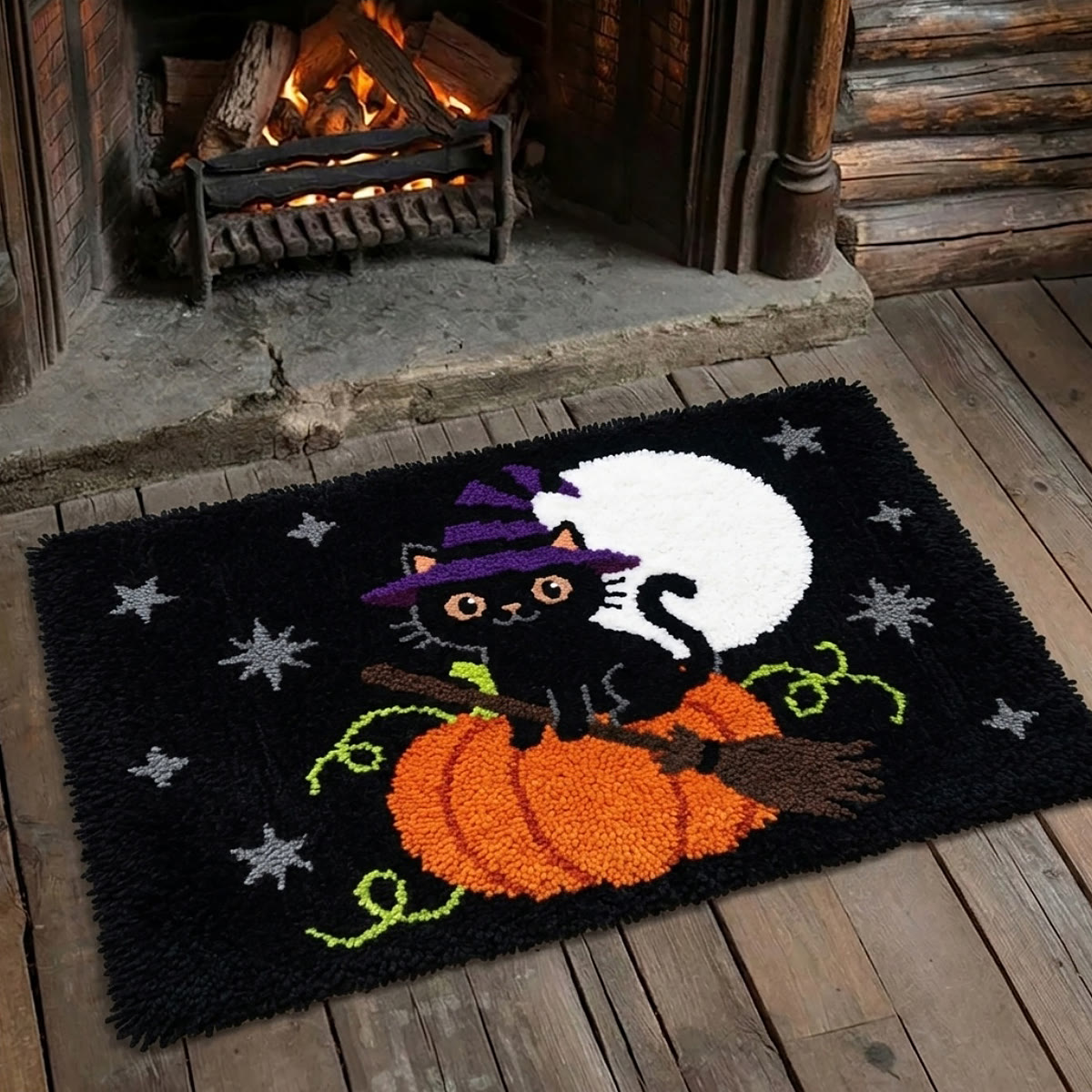 Rubbyoo Knüpfteppich-Set – Zaubererkatze | Halloween-Zimmerdekoration | Kreatives Geschenk für Bastler - image 3