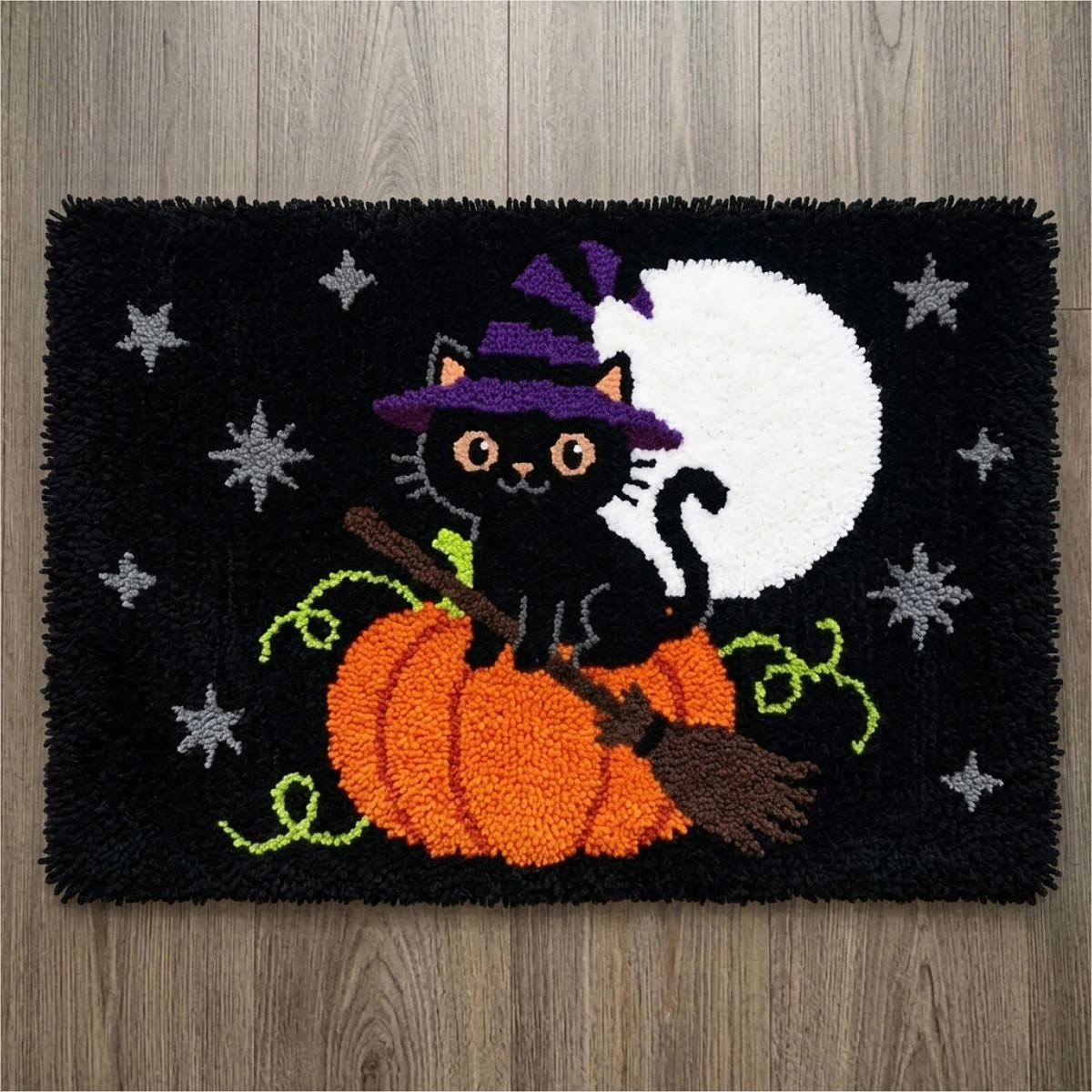 Rubbyoo Knüpfteppich-Set – Zaubererkatze | Halloween-Zimmerdekoration | Kreatives Geschenk für Bastler - 75 x 50 cm - image 1