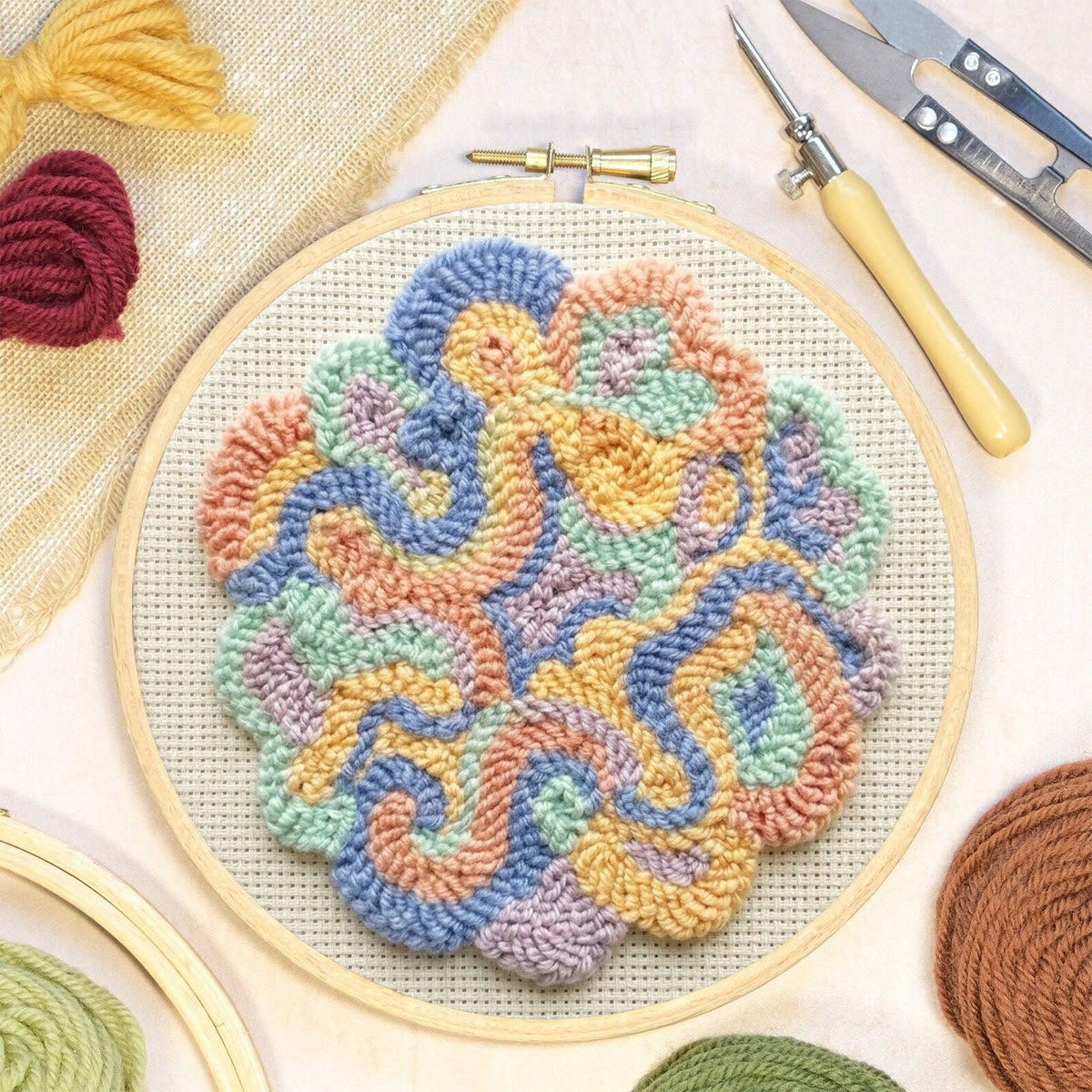 Farbblock-Punch-Needle-Set – Stressabbauendes Nähprojekt | Künstlerischer, farbenfroher Boho-Untersetzer - image 2