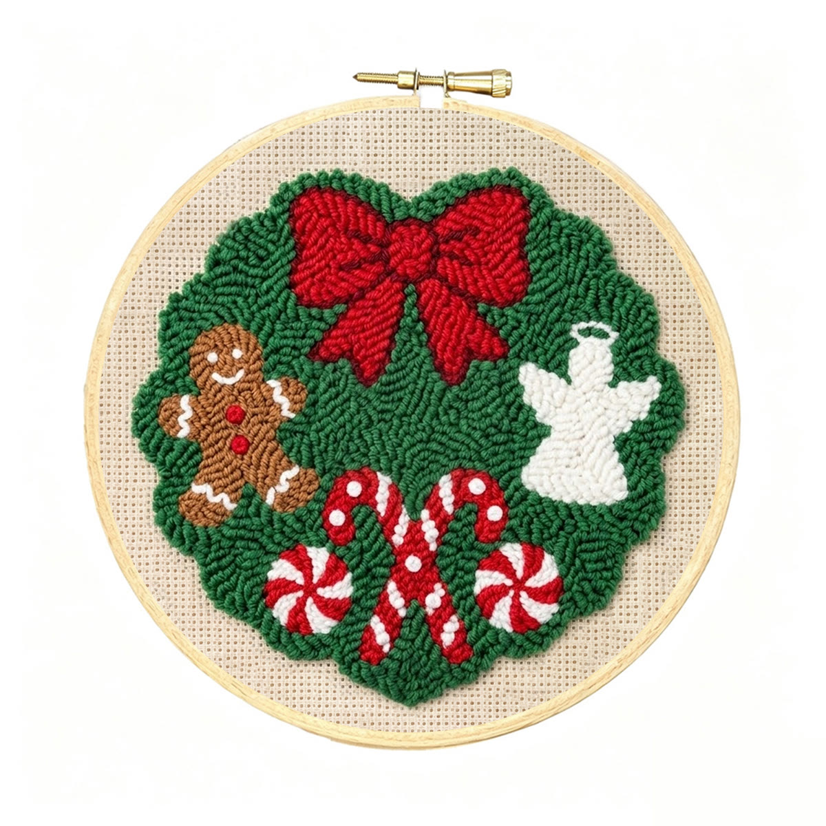 Weihnachtskranz-Stickset – Niedliche Weihnachtskunst aus Stoff | Einzigartige Weihnachtsdekoration fürs Zimmer - 8-Zoll-Reifenset - image 1
