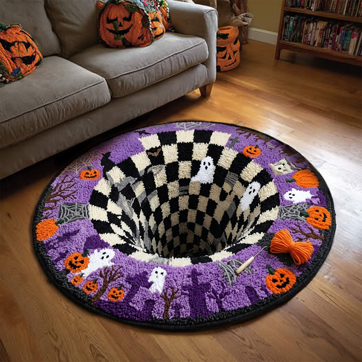 Rubbyoo Knüpfteppich-Set – Halloween Schwarzes Loch | Dekorativer Teppich mit optischer Täuschung | Gruseliger Treppeneckenteppich - image 13