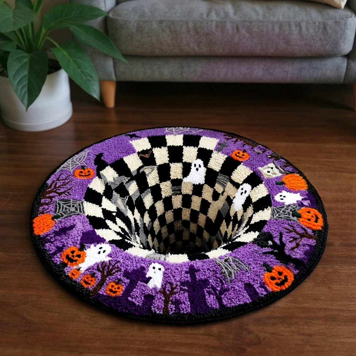 Rubbyoo Knüpfteppich-Set – Halloween Schwarzes Loch | Dekorativer Teppich mit optischer Täuschung | Gruseliger Treppeneckenteppich - image 4