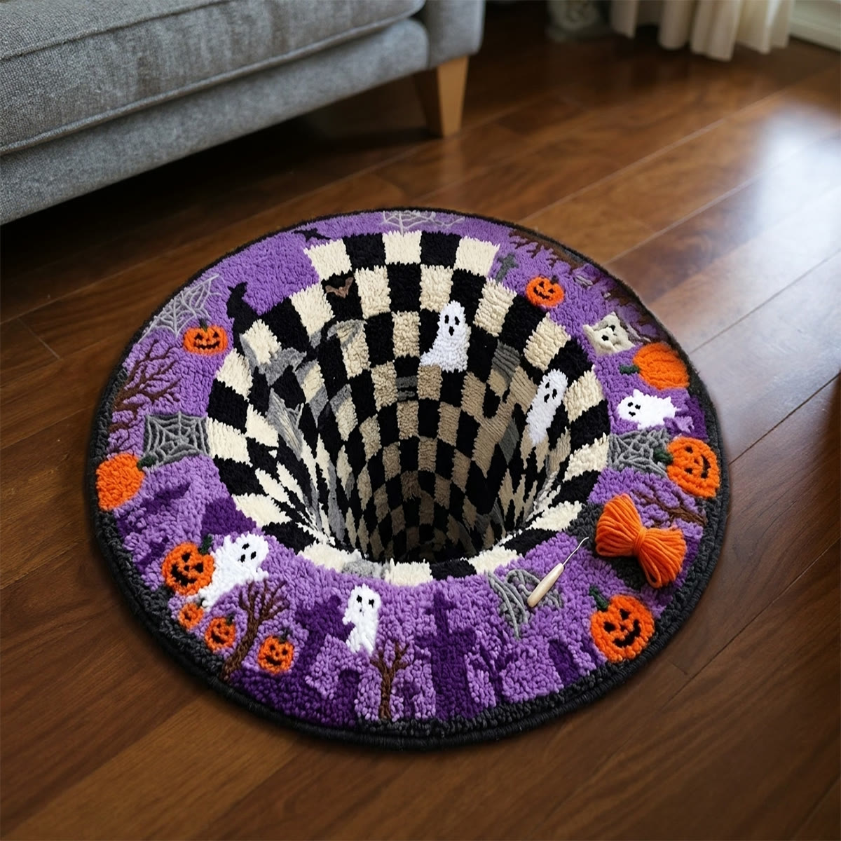 Rubbyoo Knüpfteppich-Set – Halloween Schwarzes Loch | Dekorativer Teppich mit optischer Täuschung | Gruseliger Treppeneckenteppich - image 7