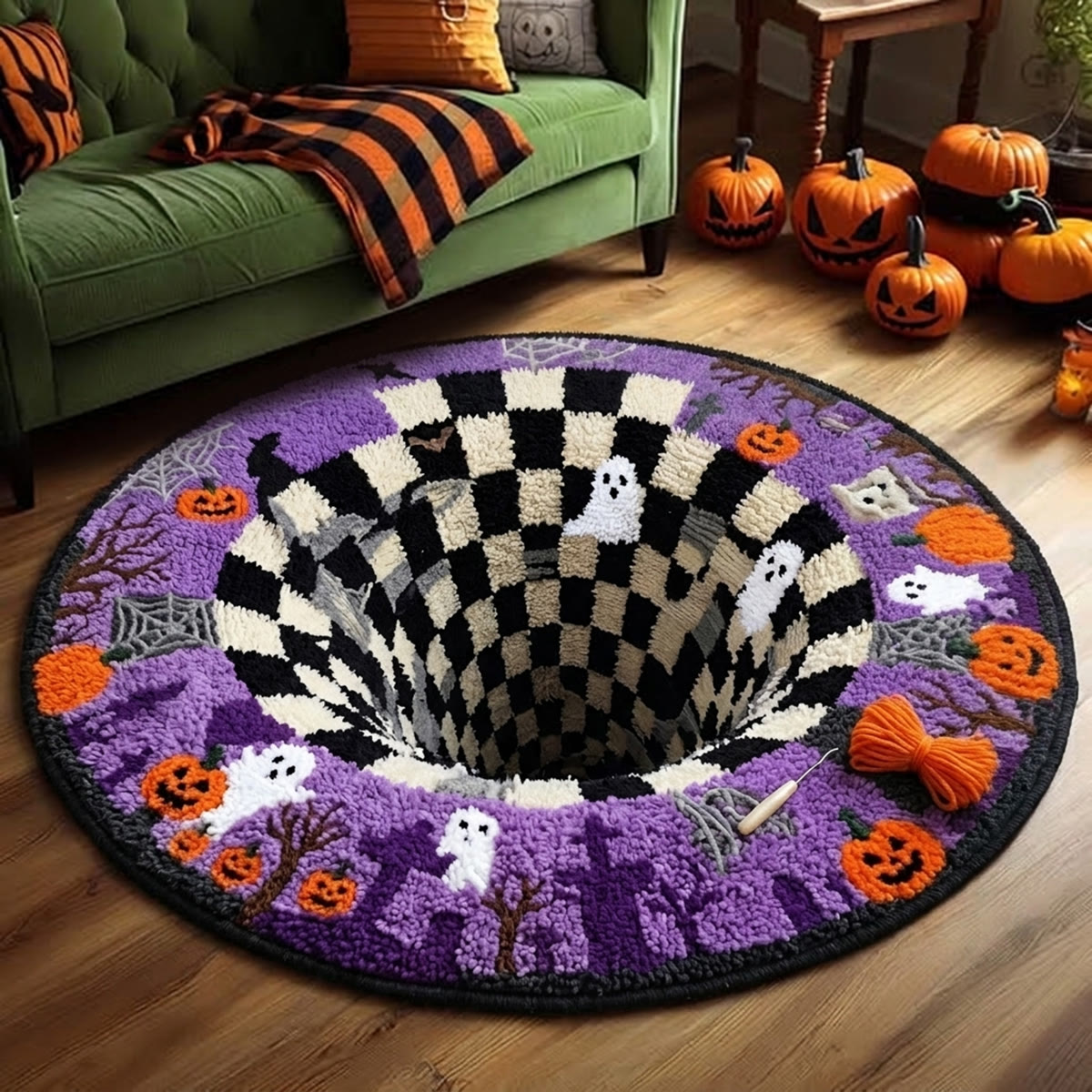 Rubbyoo Knüpfteppich-Set – Halloween Schwarzes Loch | Dekorativer Teppich mit optischer Täuschung | Gruseliger Treppeneckenteppich - image 11