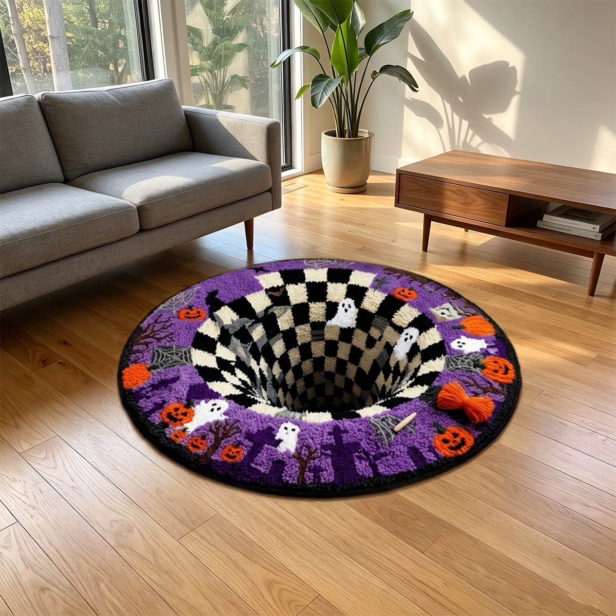 Rubbyoo Knüpfteppich-Set – Halloween Schwarzes Loch | Dekorativer Teppich mit optischer Täuschung | Gruseliger Treppeneckenteppich - image 17