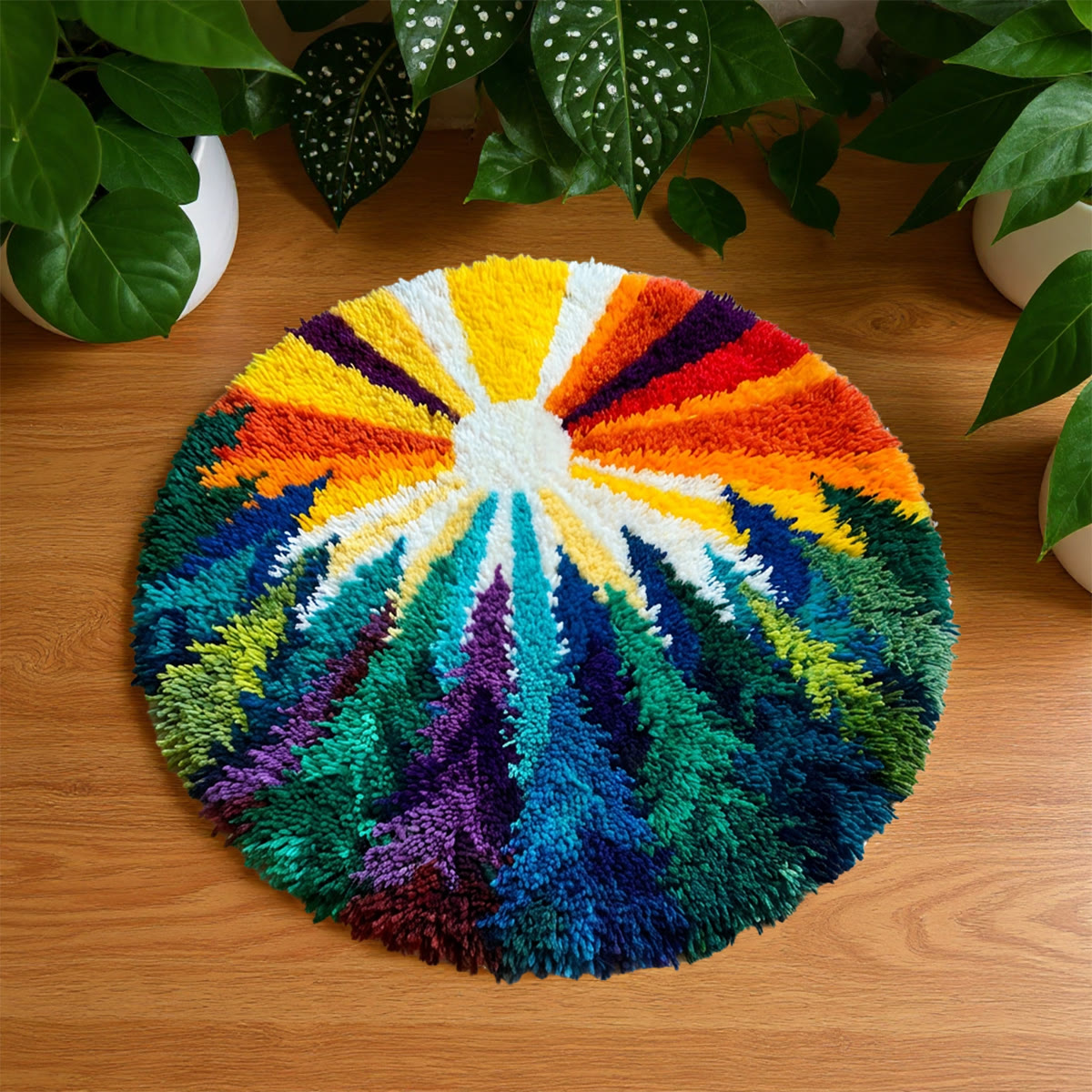Rubbyoo Knüpfteppich-Set – Lebendiger Regenbogenwald | Moderner Tufting-Teppich | Abstrakte Farbgestaltung für Ihr Zuhause - 48×48cm - image 1