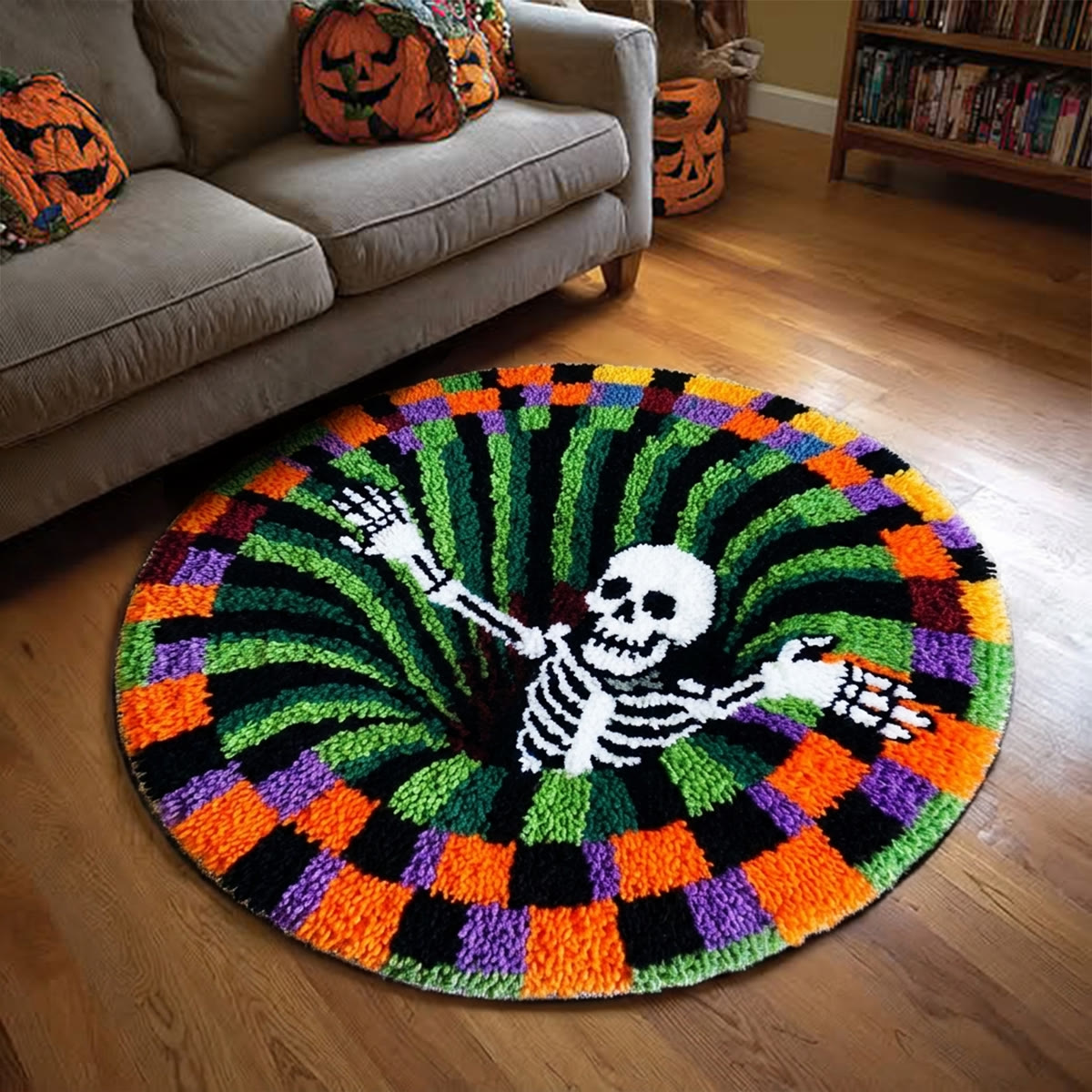 Rubbyoo Knüpfteppich-Set – Fall in den Abgrund | Gruselige Skelett-Wirbel-Illusion | 3D-Gothic-Zimmerdeko - image 4