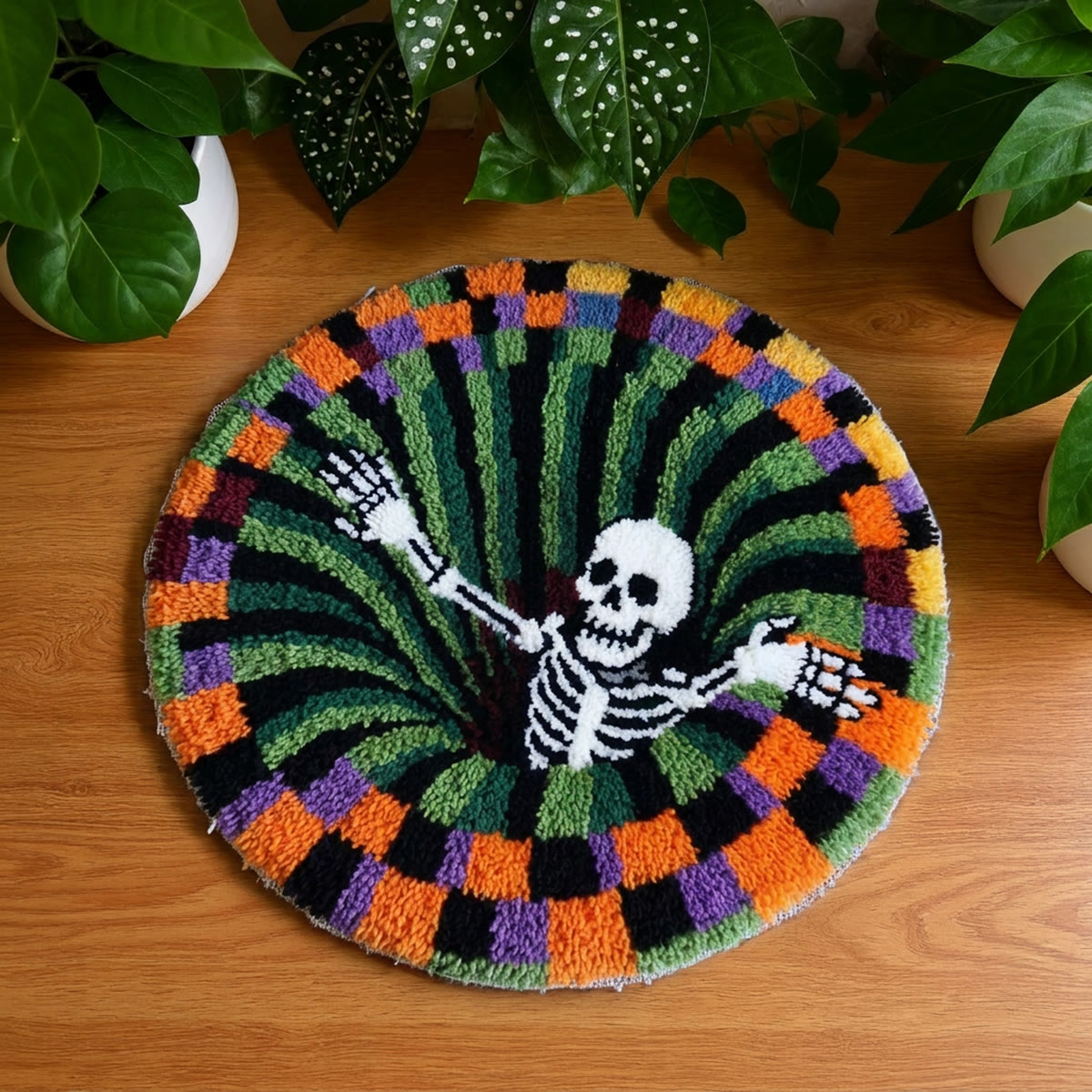 Rubbyoo Knüpfteppich-Set – Fall in den Abgrund | Gruselige Skelett-Wirbel-Illusion | 3D-Gothic-Zimmerdeko - 48×48cm - image 1