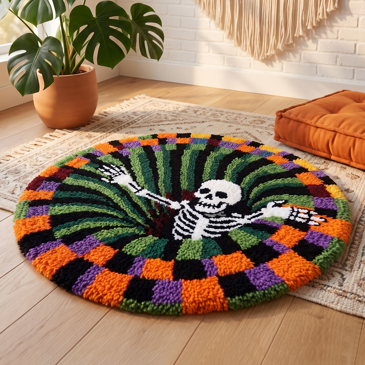 Rubbyoo Knüpfteppich-Set – Fall in den Abgrund | Gruselige Skelett-Wirbel-Illusion | 3D-Gothic-Zimmerdeko - image 9
