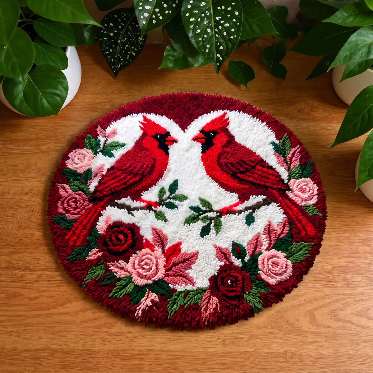 Rubbyoo Knüpfteppich-Set – Kardinäle im Trend | Weihnachtliche Heimdekoration | Perfekte Geschenke für Vogelliebhaber - 48×48cm - image 1