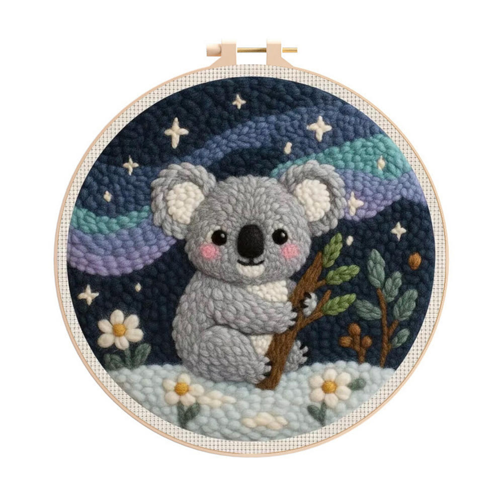 Wunderschönes Koala-Punch-Needle-Set – Handgemachte, gemütliche Schreibtischdeko | Niedliches Nähset für Kinder - 8-Zoll-Hoop-Reifen-Set - image 1