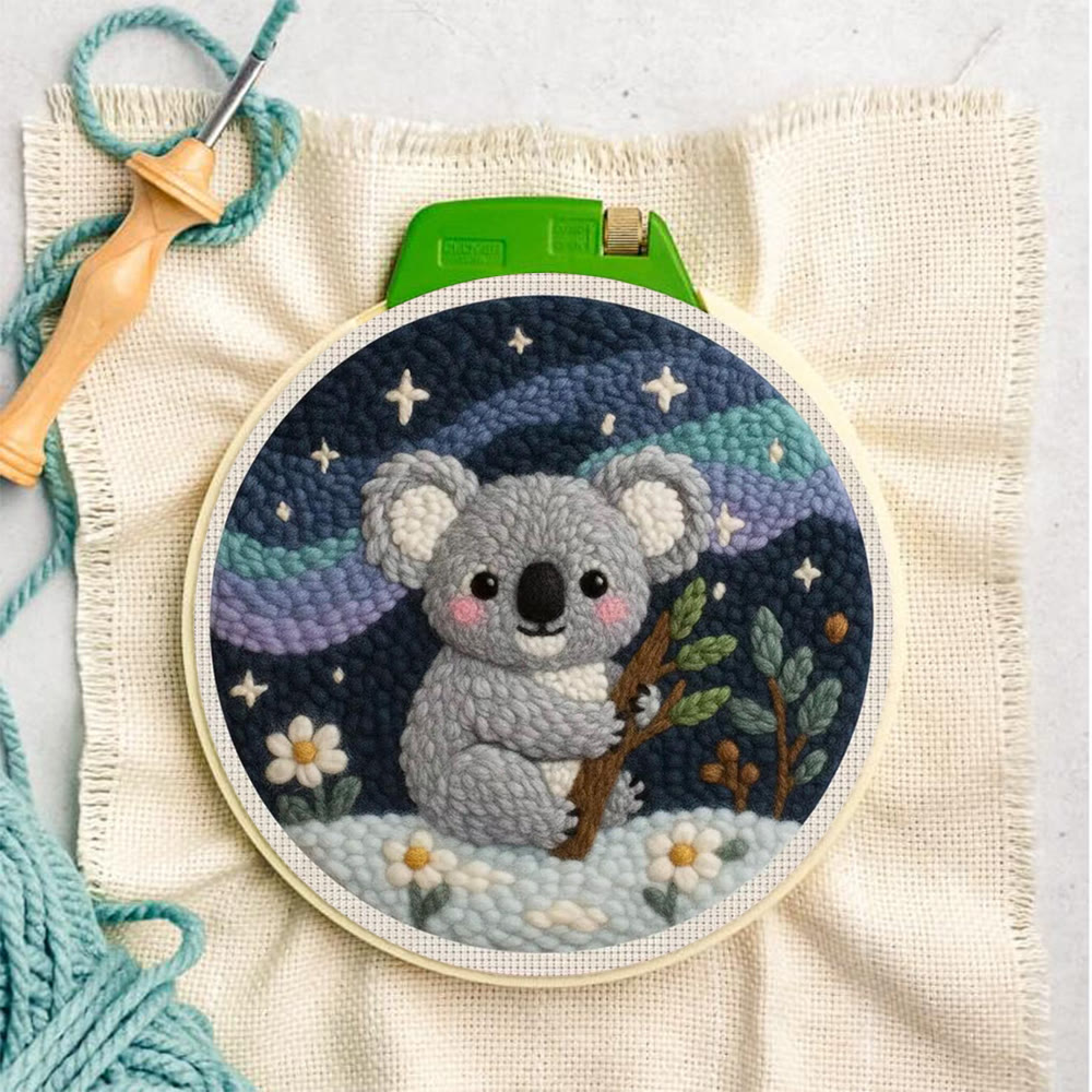 Wunderschönes Koala-Punch-Needle-Set – Handgemachte, gemütliche Schreibtischdeko | Niedliches Nähset für Kinder - image 3