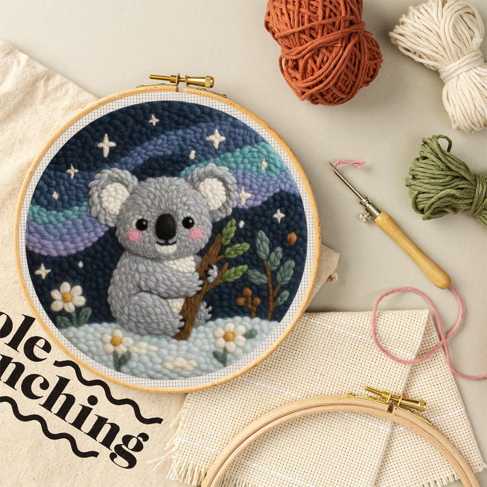 Wunderschönes Koala-Punch-Needle-Set – Handgemachte, gemütliche Schreibtischdeko | Niedliches Nähset für Kinder - image 7