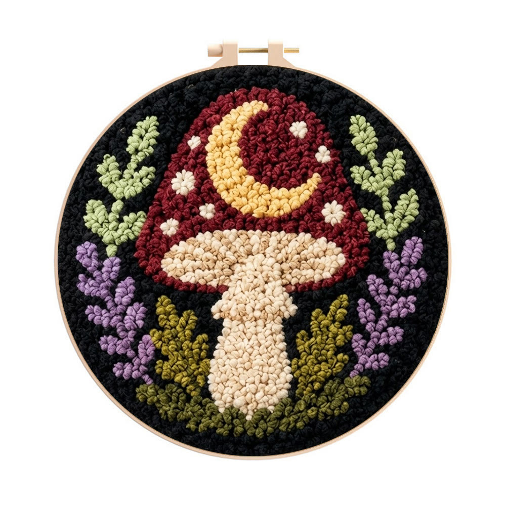 Gotischer Wald – Punch-Needle-Set – Nähprojekt für Anfänger | Verspieltes Pilz- und Blumenmotiv - 8-Zoll-Reifenset - image 1