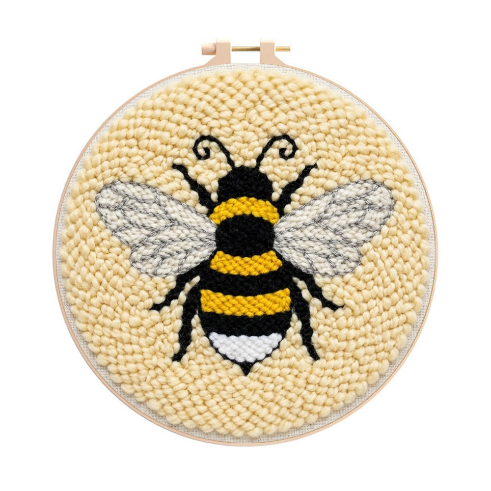 Stickset „Fleißige Hummel“ – Einfache Handarbeit für Erwachsene | Warme gelbe Bienen-Dekoration - 8-Zoll-Reifenset - image 1