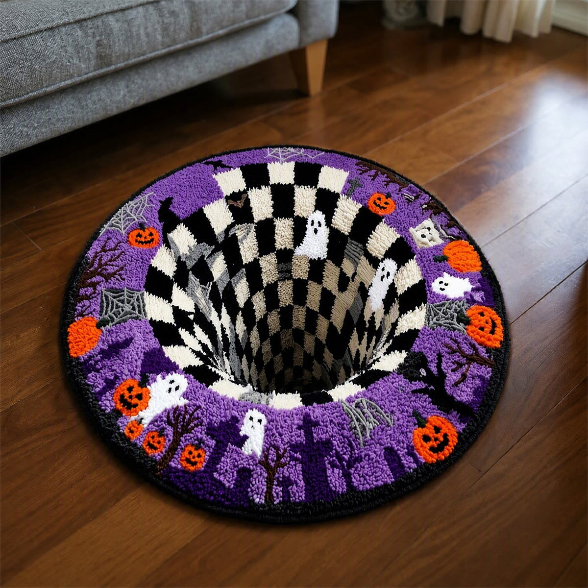 Rubbyoo Knüpfteppich-Set – Halloween Schwarzes Loch | Dekorativer Teppich mit optischer Täuschung | Gruseliger Treppeneckenteppich - image 6