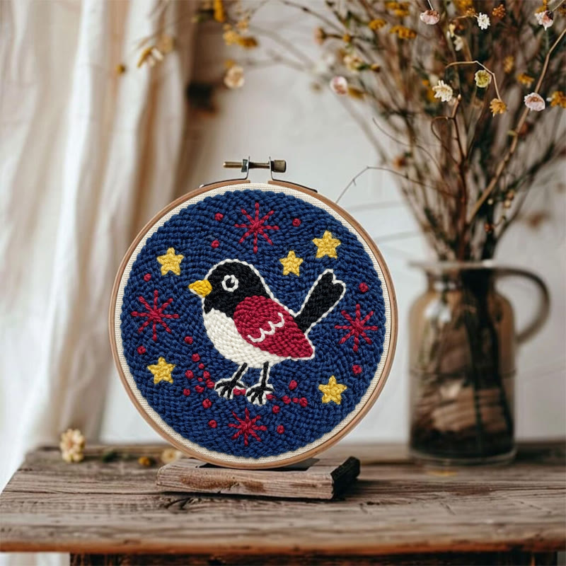 Sternennacht-Rotkehlchen-Punch-Needle-Set – Anfängerfreundliches DIY-Bastelset | Wunderschöne Stickrahmen-Kunst mit Vogelmotiv - image 6