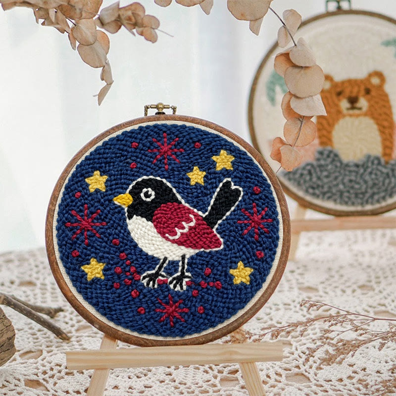 Sternennacht-Rotkehlchen-Punch-Needle-Set – Anfängerfreundliches DIY-Bastelset | Wunderschöne Stickrahmen-Kunst mit Vogelmotiv - image 8