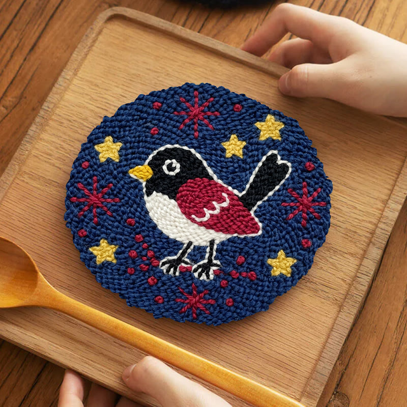 Sternennacht-Rotkehlchen-Punch-Needle-Set – Anfängerfreundliches DIY-Bastelset | Wunderschöne Stickrahmen-Kunst mit Vogelmotiv - image 10