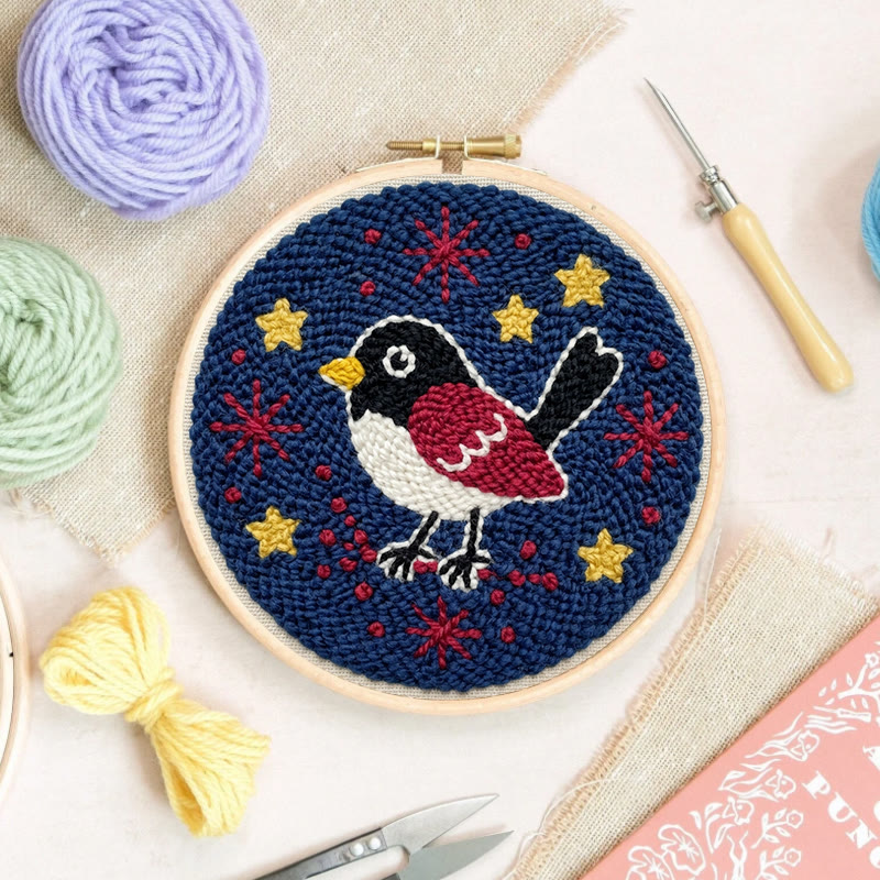 Sternennacht-Rotkehlchen-Punch-Needle-Set – Anfängerfreundliches DIY-Bastelset | Wunderschöne Stickrahmen-Kunst mit Vogelmotiv - image 7