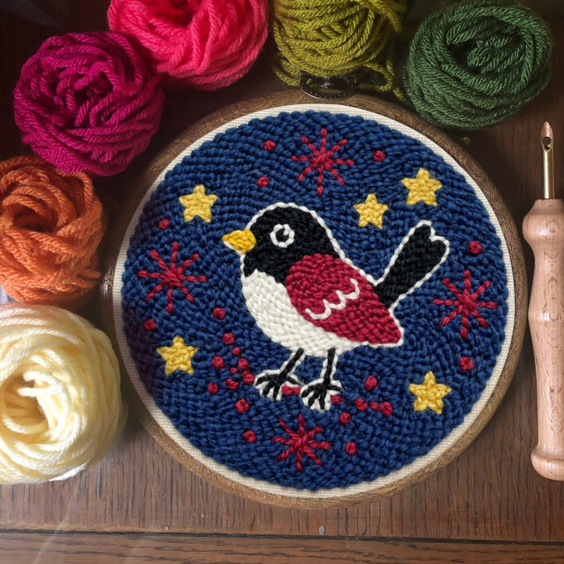 Sternennacht-Rotkehlchen-Punch-Needle-Set – Anfängerfreundliches DIY-Bastelset | Wunderschöne Stickrahmen-Kunst mit Vogelmotiv - image 5