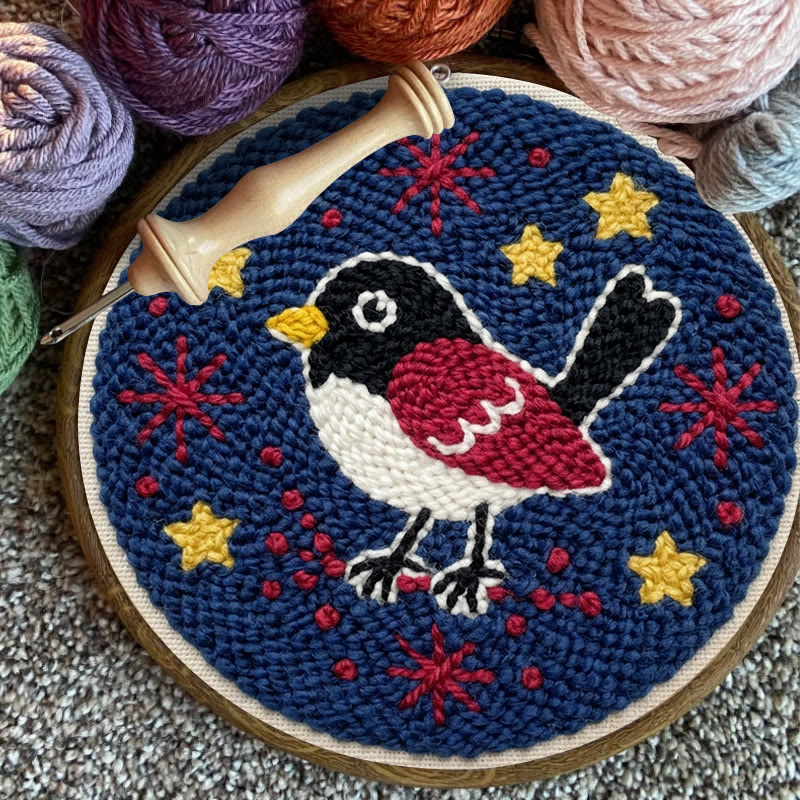 Sternennacht-Rotkehlchen-Punch-Needle-Set – Anfängerfreundliches DIY-Bastelset | Wunderschöne Stickrahmen-Kunst mit Vogelmotiv - image 2
