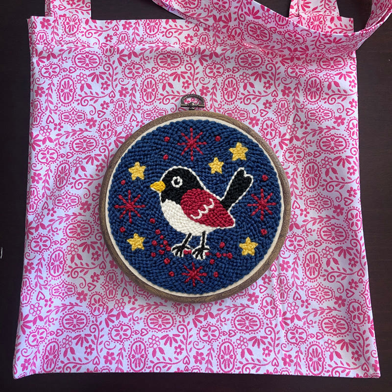 Sternennacht-Rotkehlchen-Punch-Needle-Set – Anfängerfreundliches DIY-Bastelset | Wunderschöne Stickrahmen-Kunst mit Vogelmotiv - image 9