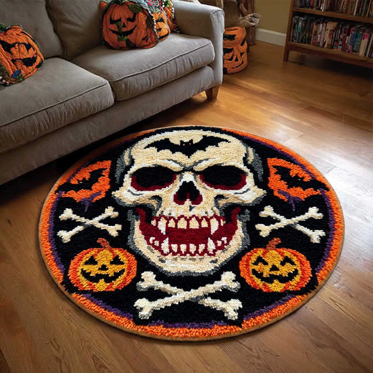 Rubbyoo Knüpfteppich-Set – Böser Totenkopf | Gruselige Halloween-Dekoration | Festliche DIY-Fußmatte - image 4