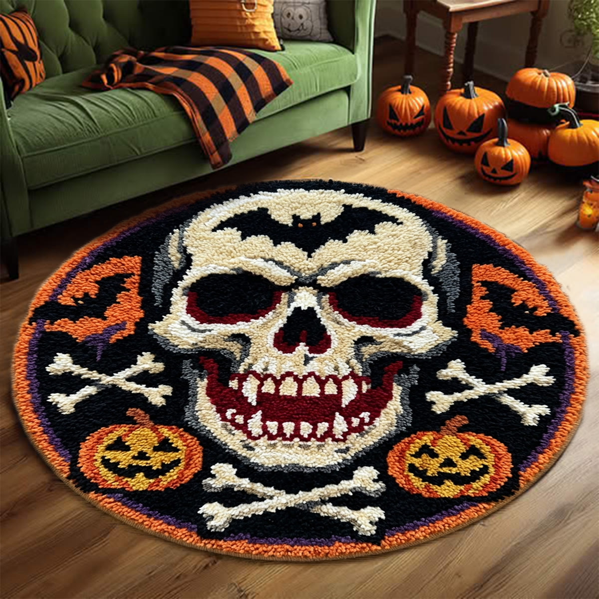 Rubbyoo Knüpfteppich-Set – Böser Totenkopf | Gruselige Halloween-Dekoration | Festliche DIY-Fußmatte - image 5