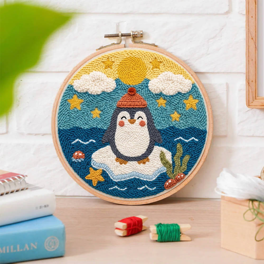Pinguin auf dem Eis – Punch-Needle-Set – Nähset für Einsteiger für Kinder | Niedliches Pinguin- und Inselmuster - image 2