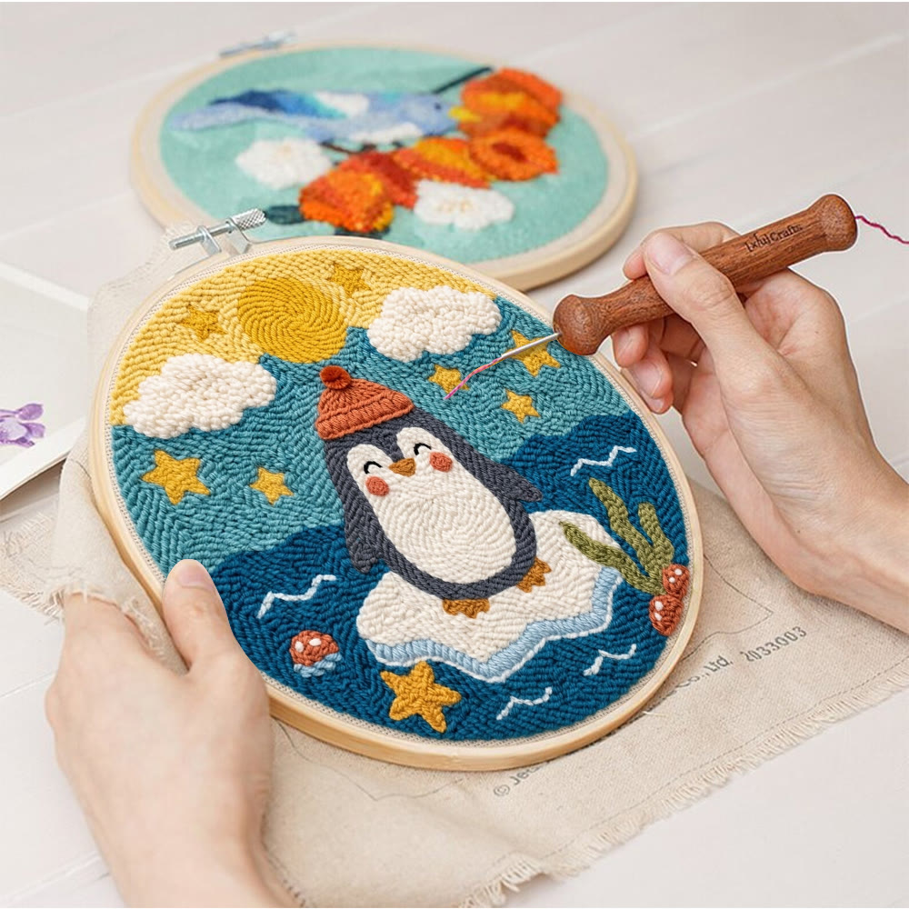Pinguin auf dem Eis – Punch-Needle-Set – Nähset für Einsteiger für Kinder | Niedliches Pinguin- und Inselmuster - image 9