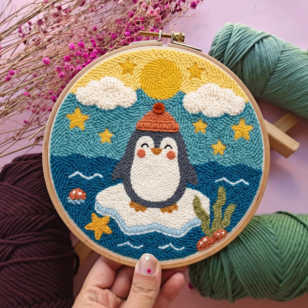 Pinguin auf dem Eis – Punch-Needle-Set – Nähset für Einsteiger für Kinder | Niedliches Pinguin- und Inselmuster - image 6