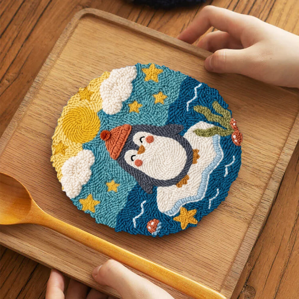 Pinguin auf dem Eis – Punch-Needle-Set – Nähset für Einsteiger für Kinder | Niedliches Pinguin- und Inselmuster - image 11