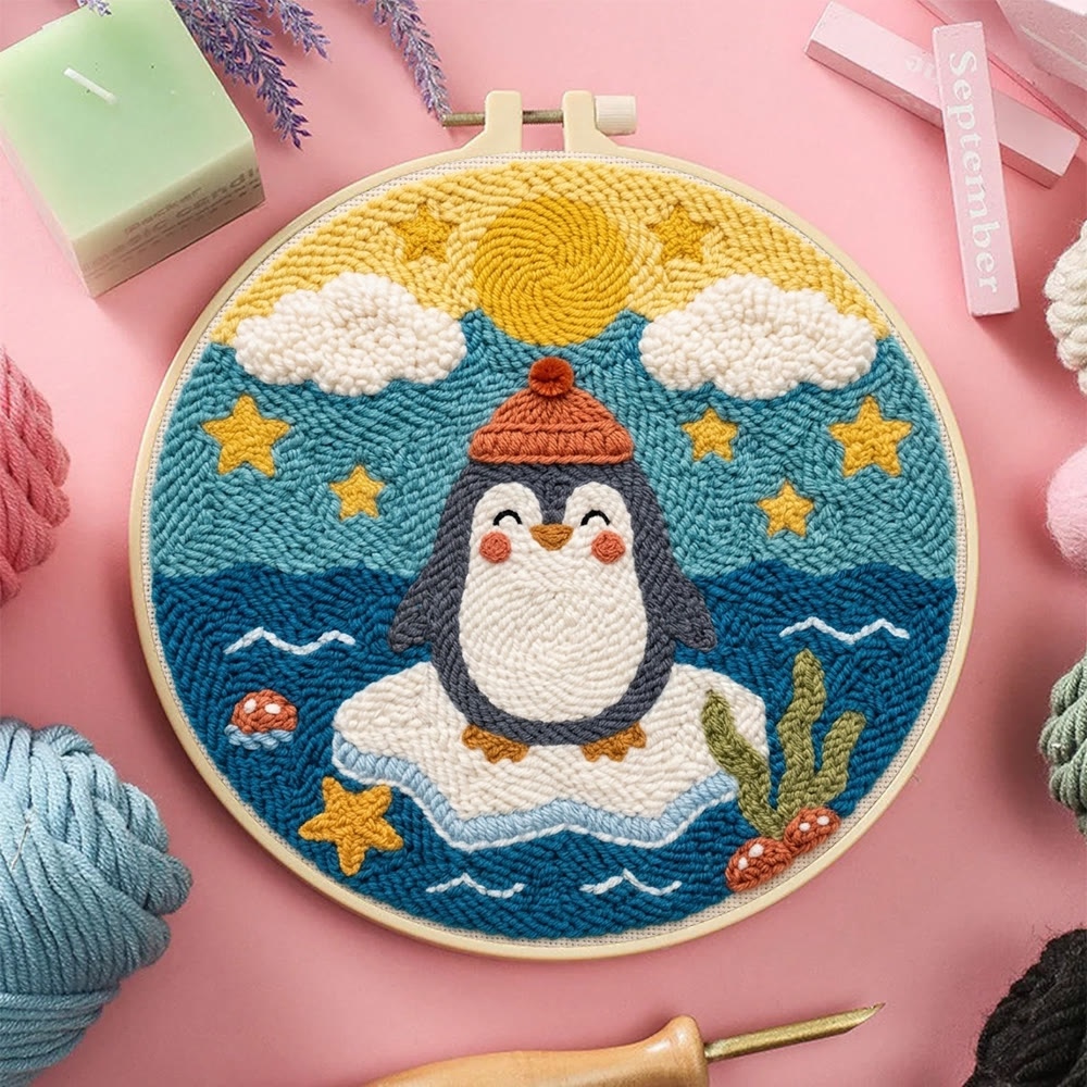 Pinguin auf dem Eis – Punch-Needle-Set – Nähset für Einsteiger für Kinder | Niedliches Pinguin- und Inselmuster - image 3
