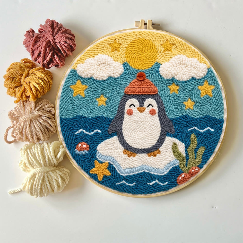 Pinguin auf dem Eis – Punch-Needle-Set – Nähset für Einsteiger für Kinder | Niedliches Pinguin- und Inselmuster - image 4