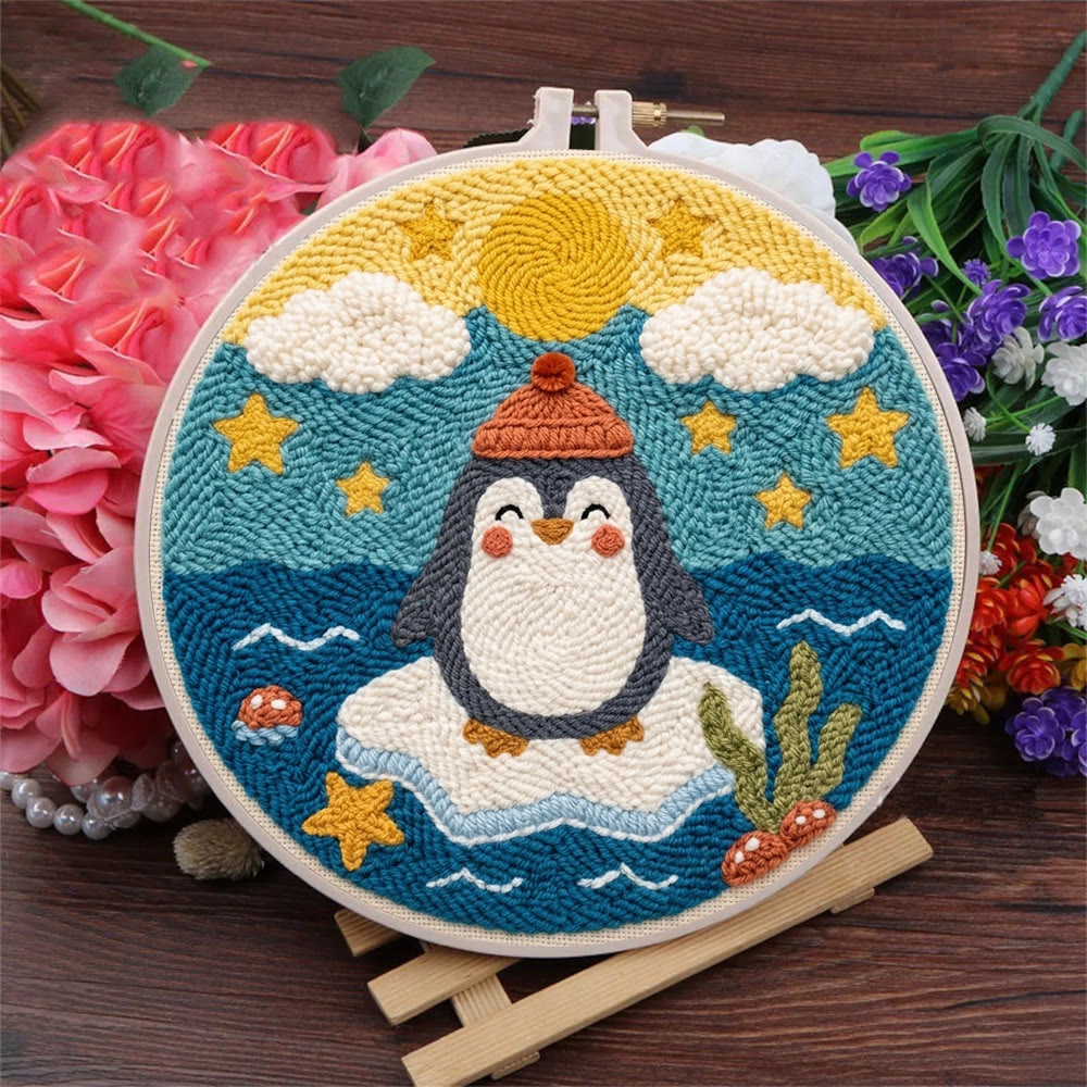 Pinguin auf dem Eis – Punch-Needle-Set – Nähset für Einsteiger für Kinder | Niedliches Pinguin- und Inselmuster - image 5