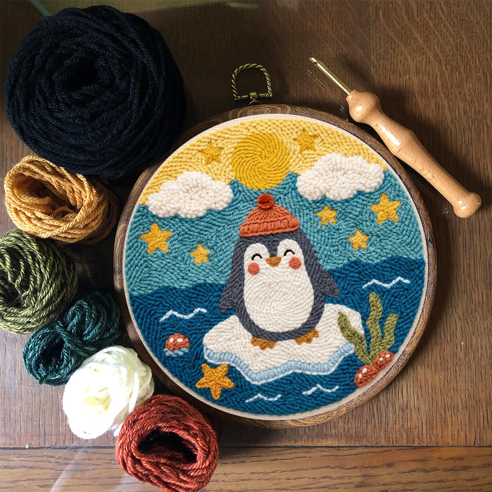 Pinguin auf dem Eis – Punch-Needle-Set – Nähset für Einsteiger für Kinder | Niedliches Pinguin- und Inselmuster - image 10