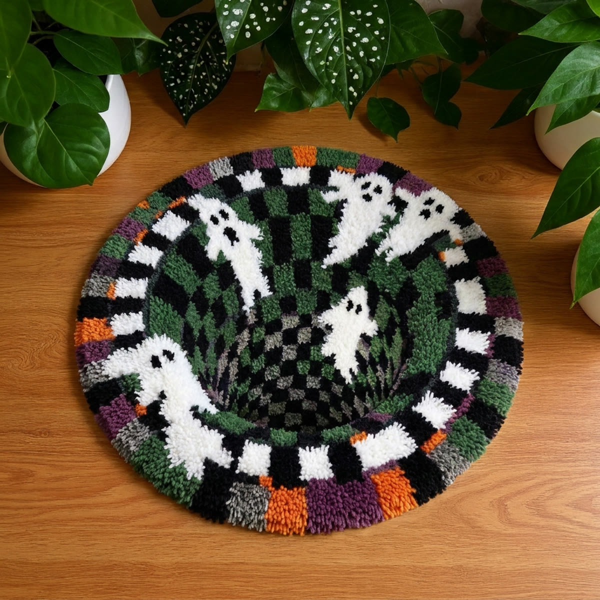 Rubbyoo Knüpfteppich-Set – Kämpfende Geister | 3D-Halloween-Dekorteppich | Fußmatte für Spukhäuser - 48×48cm - image 1