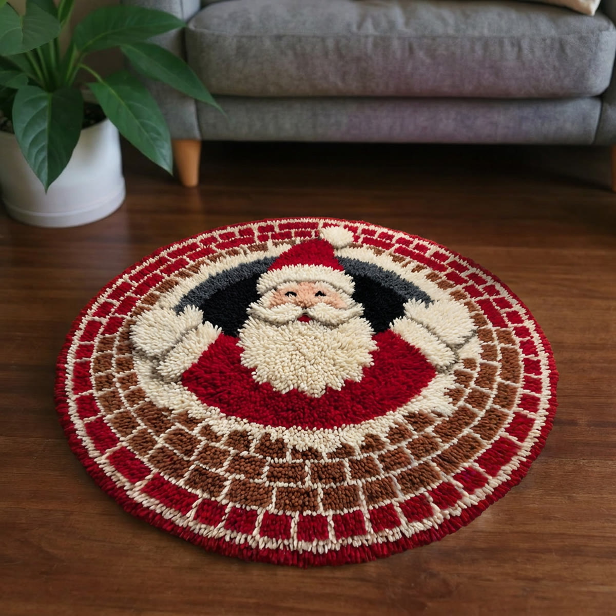 Rubbyoo Knüpfteppich-Set – Kamin-Weihnachtsmann | Runder Weihnachtsteppich mit optischer Täuschung | Einzigartiges handgefertigtes Geschenk - image 4