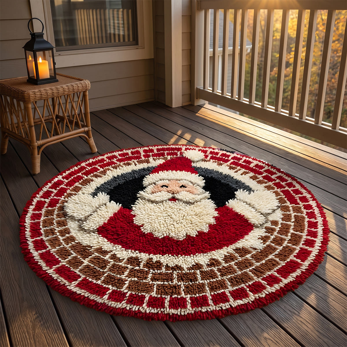 Rubbyoo Knüpfteppich-Set – Kamin-Weihnachtsmann | Runder Weihnachtsteppich mit optischer Täuschung | Einzigartiges handgefertigtes Geschenk - image 8