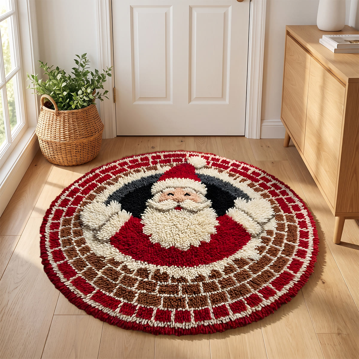 Rubbyoo Knüpfteppich-Set – Kamin-Weihnachtsmann | Runder Weihnachtsteppich mit optischer Täuschung | Einzigartiges handgefertigtes Geschenk - image 7