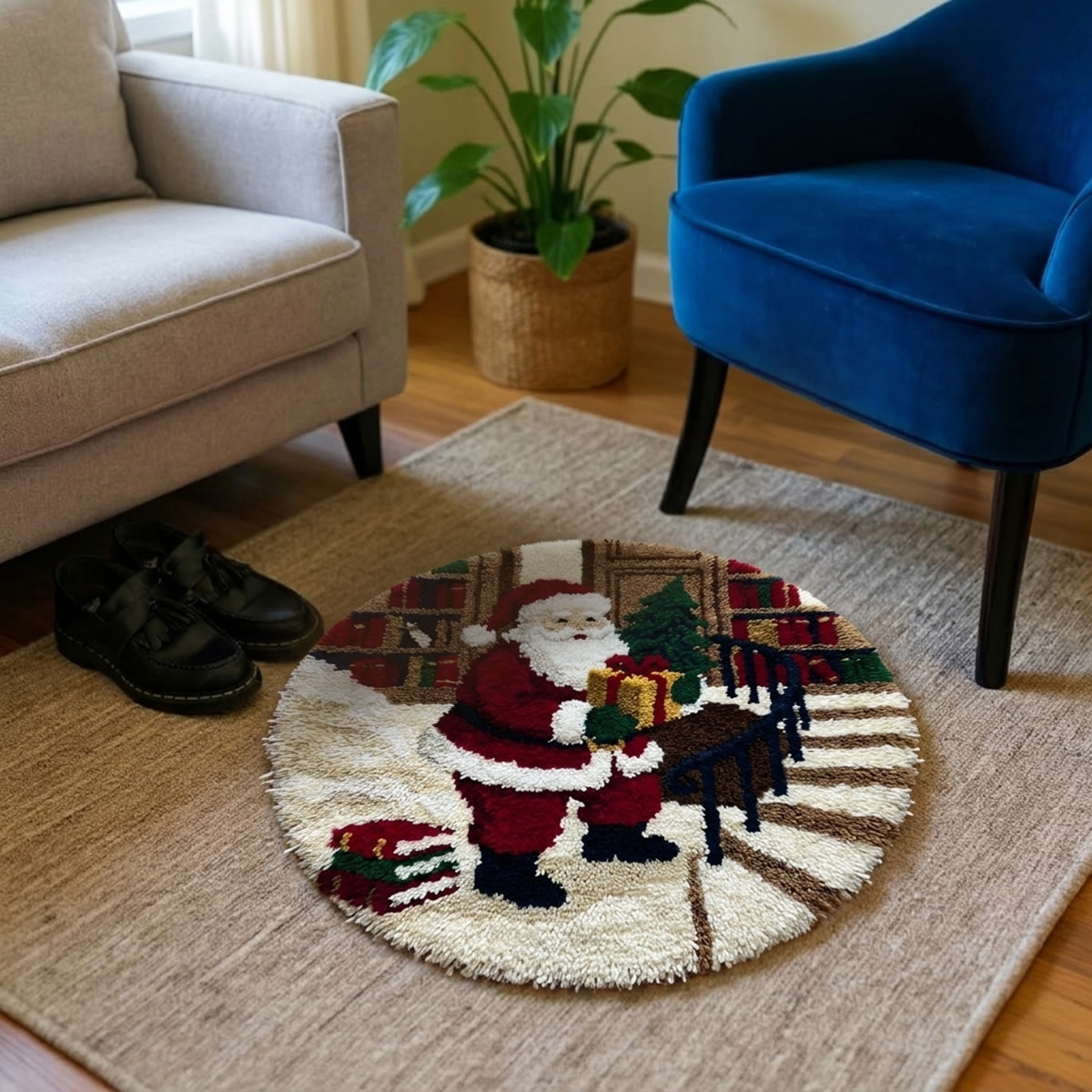Rubbyoo Knüpfteppich-Set – Weihnachtsmann und Geschenk | Weihnachtliche Heimdekoration | Besonderes handgefertigtes Geschenk - image 3