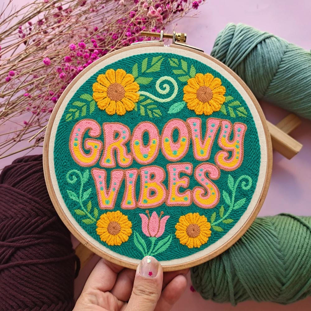 Groovy Vibes Punch Needle Set – Stilvolles florales Wandornament | Rustikale, farbenfrohe Handarbeit - image 6