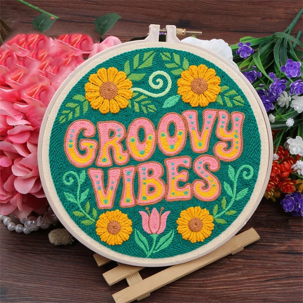 Groovy Vibes Punch Needle Set – Stilvolles florales Wandornament | Rustikale, farbenfrohe Handarbeit - image 3